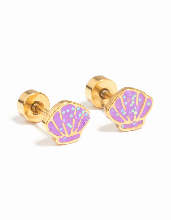 Kids Gold Plated Surgical Steel Shell Flat Back Earrings