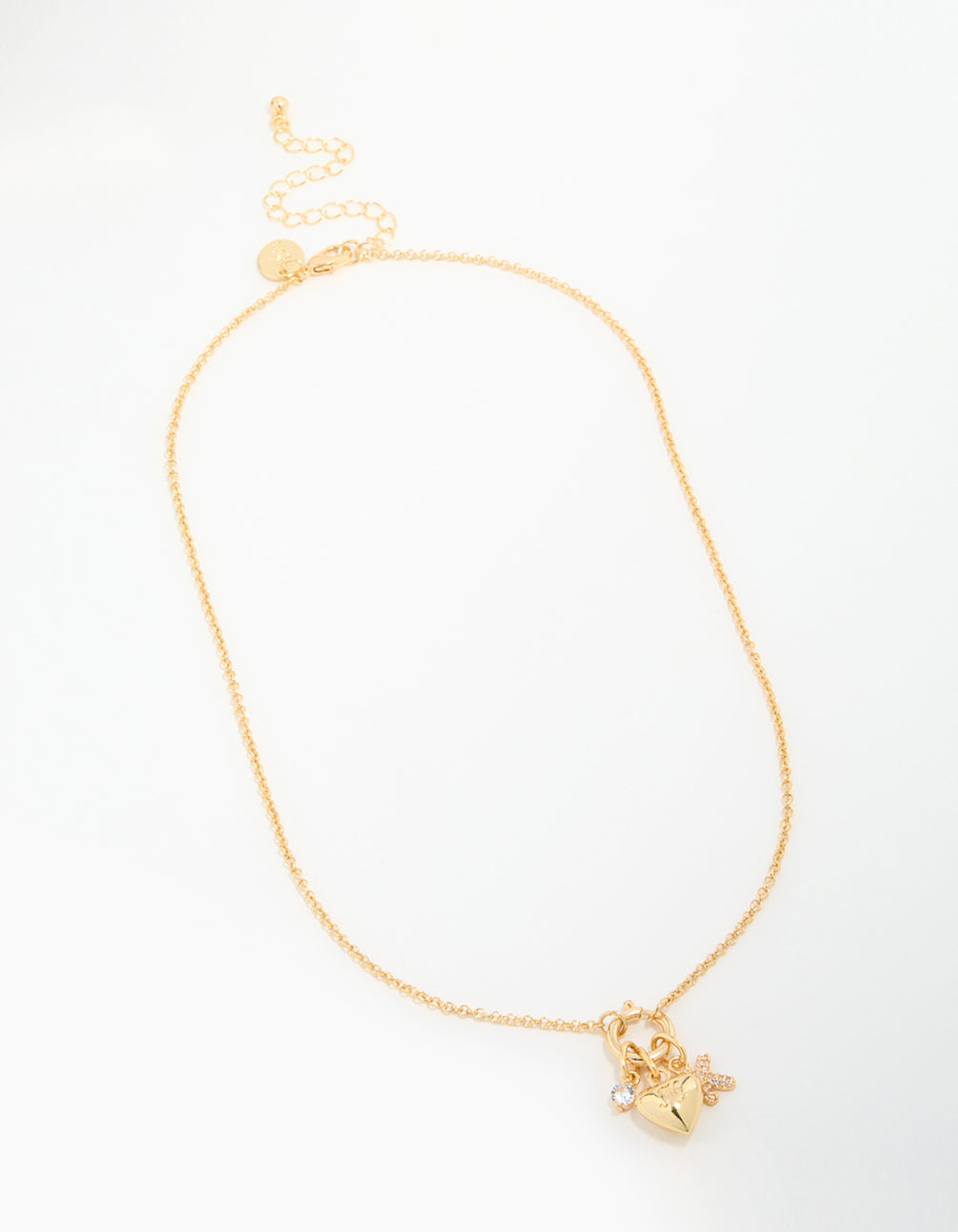 Gold Plated Bubble K & Heart Charm Necklace