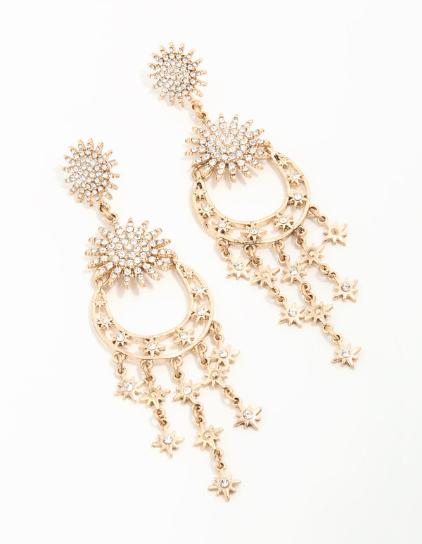 Antique Gold Moon & Star Drop Earrings