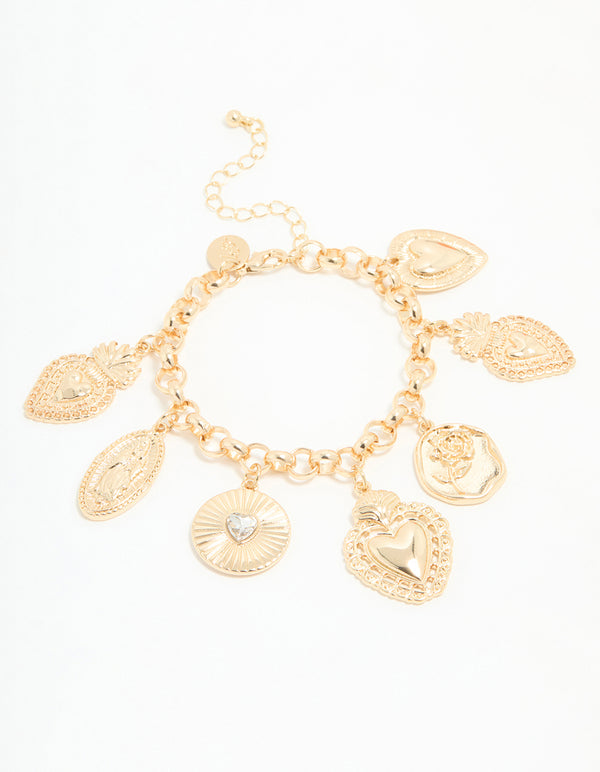Gold Holy Heart Charm Bracelet
