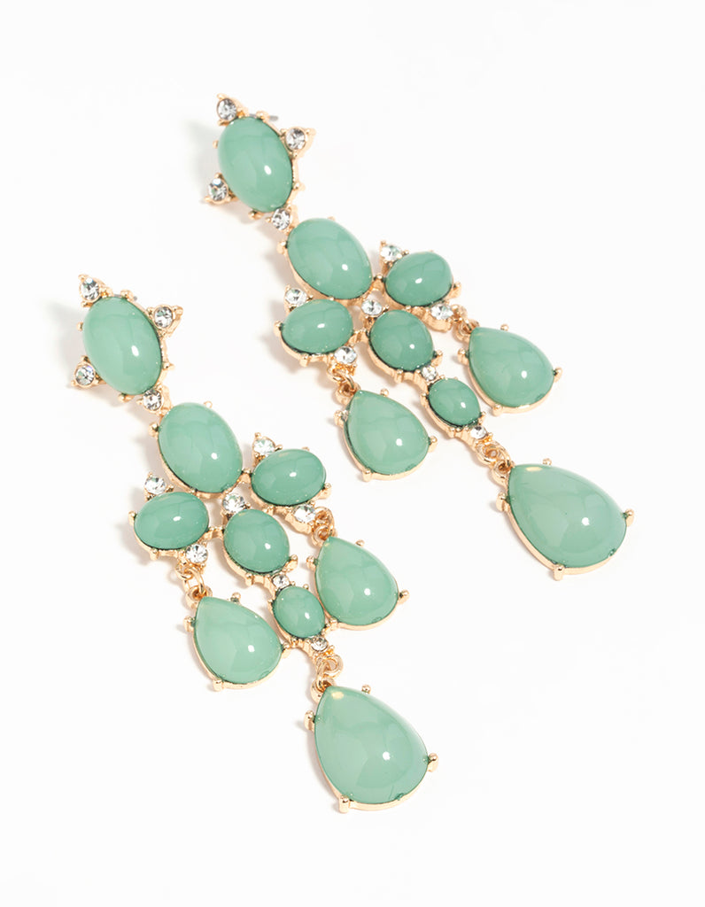 Gold Green Stone Tiered Drop Earrings Lovisa
