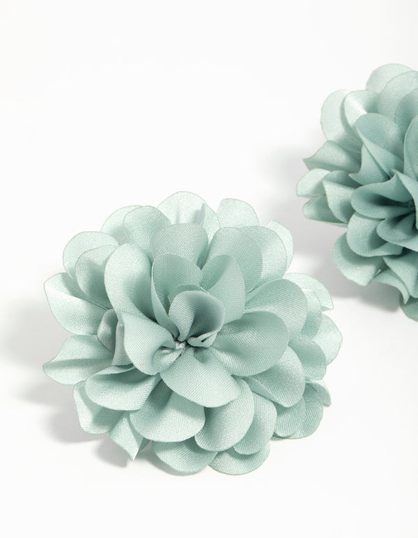 Green Fabric Floral Drop Earrings