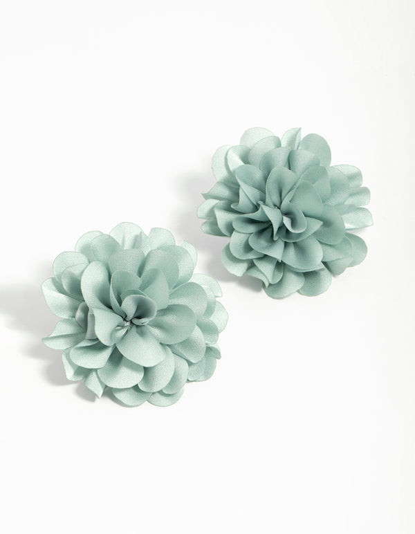 Green Fabric Floral Drop Earrings