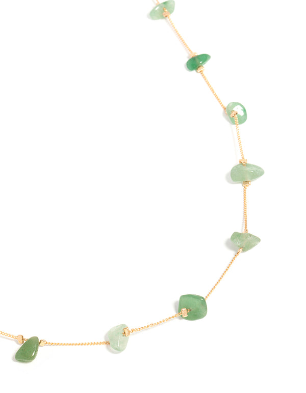 Gold Green Semi Precious Stone Chip Necklace