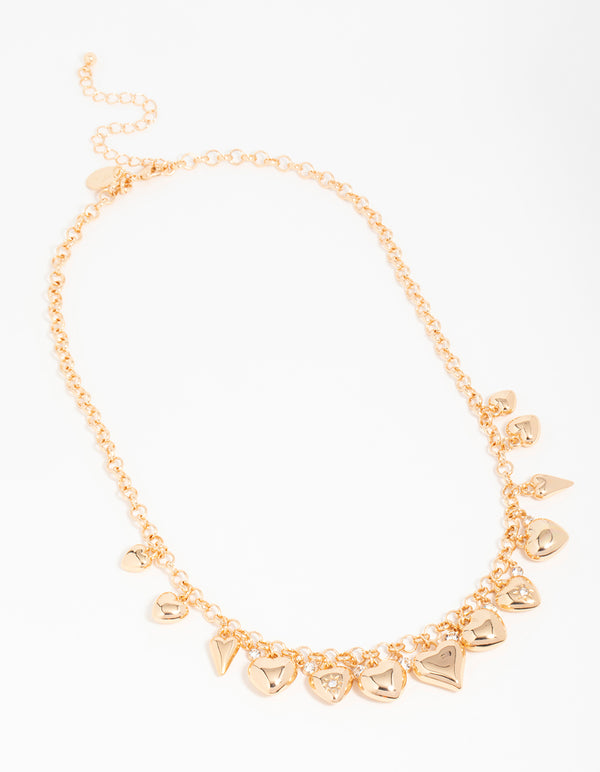 Gold Diamante Heart Charm Necklace