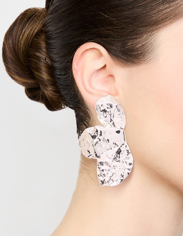 Silver Plated Half Flower Stud Earrings