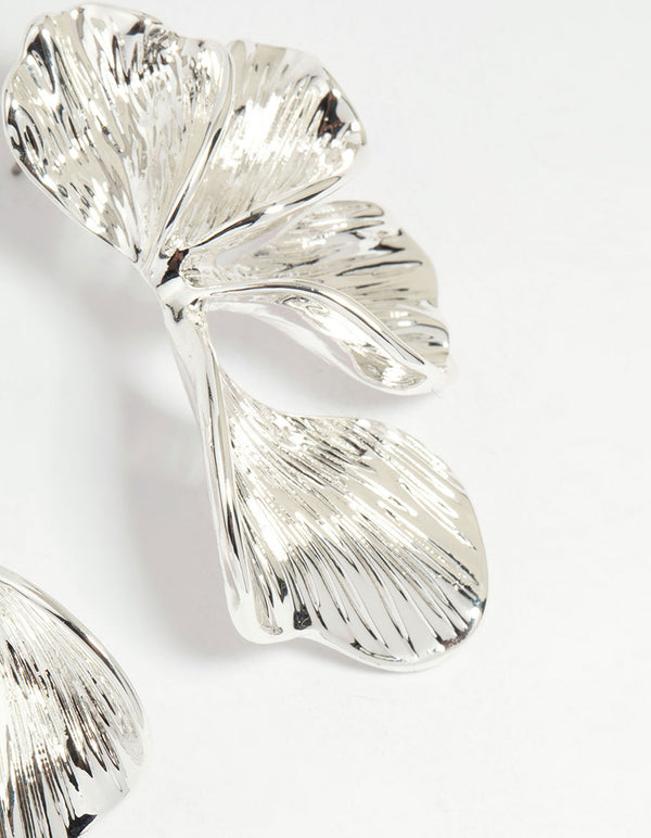 Silver Plated Organic Petal Stud Earrings