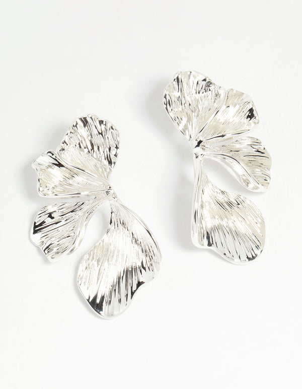 Silver Plated Organic Petal Stud Earrings
