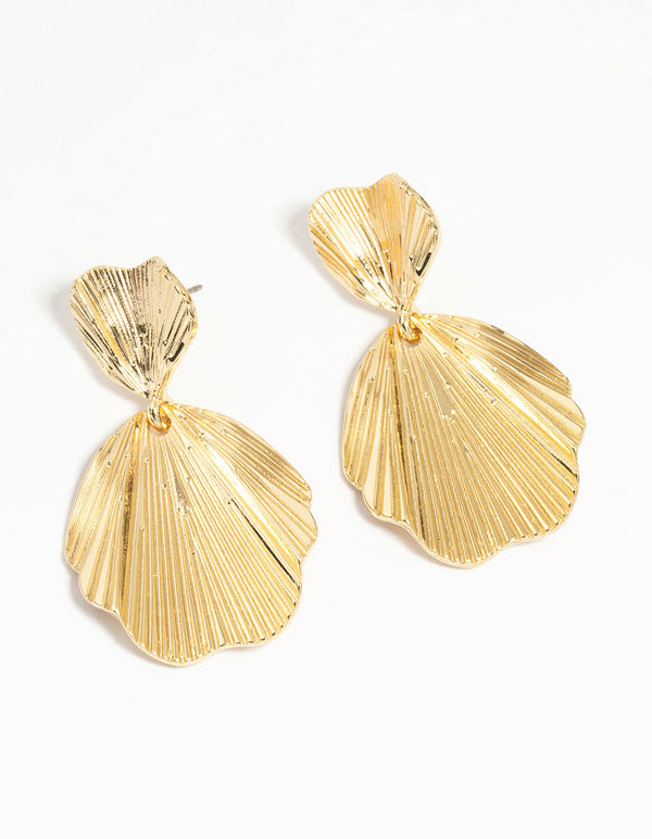 Gold Plated Textured Metal Statement Drop Earrings