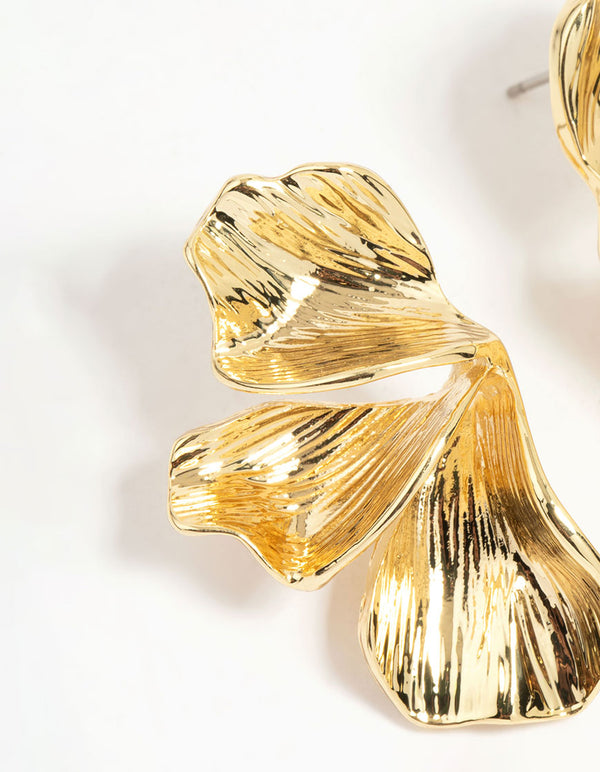 Gold Plated Organic Petal Small Stud Earrings