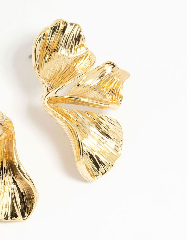 Gold Plated Organic Petal Small Stud Earrings