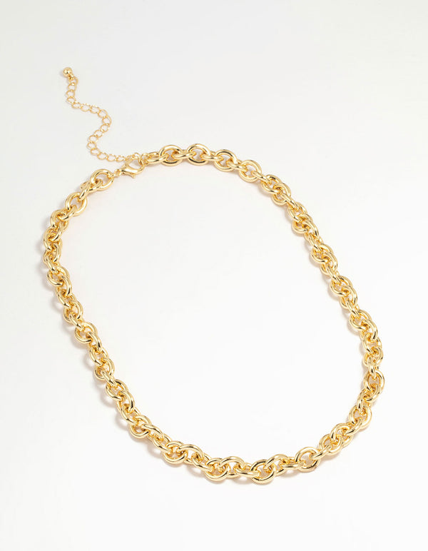 Gold Plated Thick Oval Link Chain Necklace