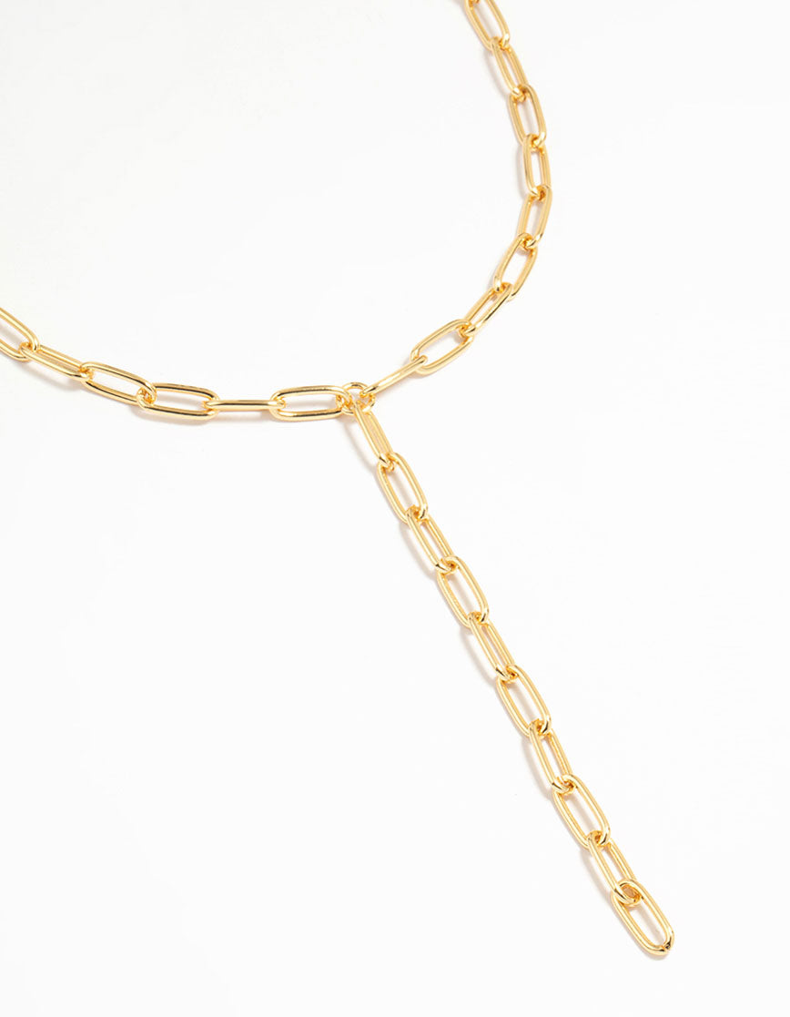 Gold Plated Paperclip Link Chain Y-Necklace