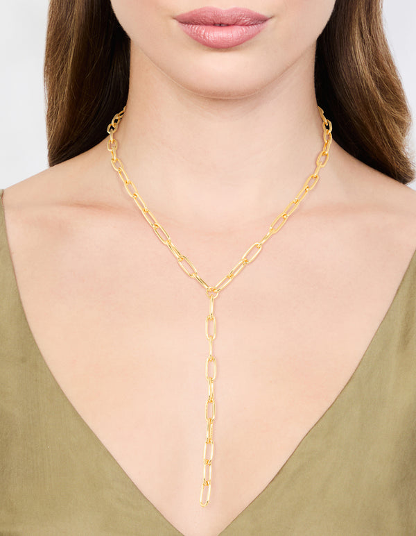 Gold Plated Paperclip Link Chain Y-Necklace