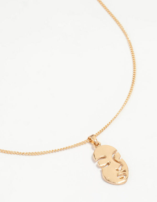 Gold Face Pendant Necklace