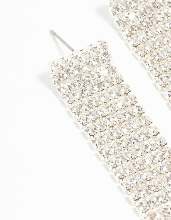 Silver Diamante Thick Straight Cupchain Drop Earrings