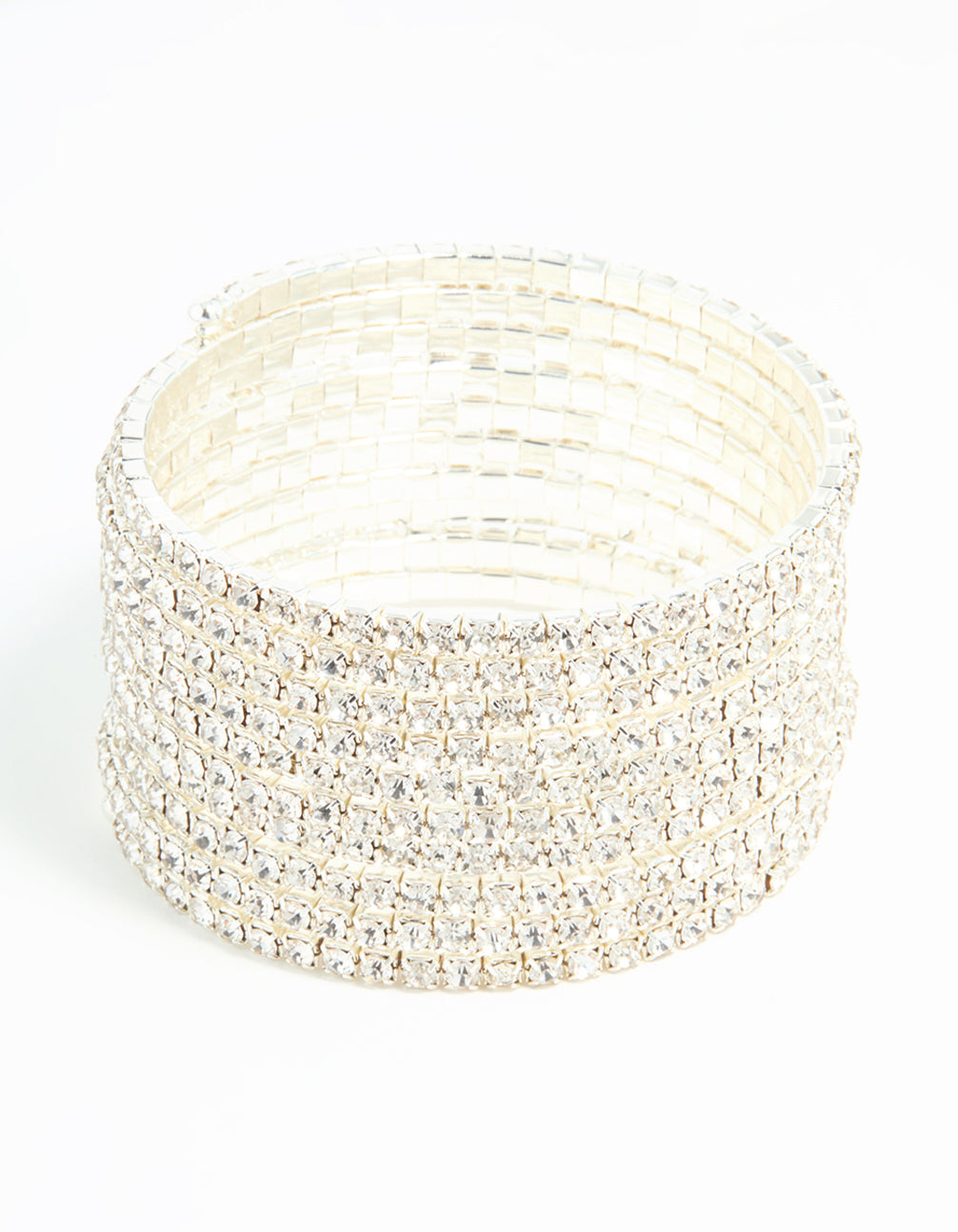 Silver Diamante Wrapped Multirow Wrist Cuff