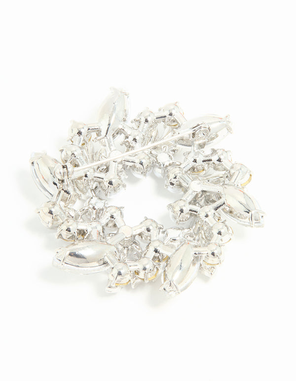 Silver Diamante Pearl Wreath Brooch