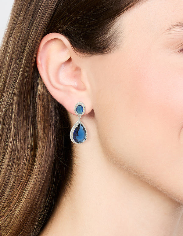 Silver Plated Sapphire Cubic Zirconia Teardrop Earrings