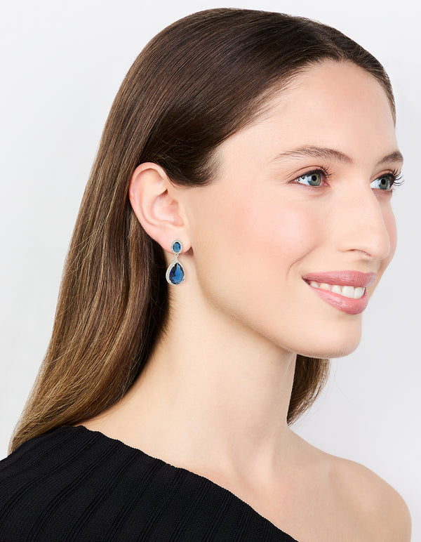 Silver Plated Sapphire Cubic Zirconia Teardrop Earrings