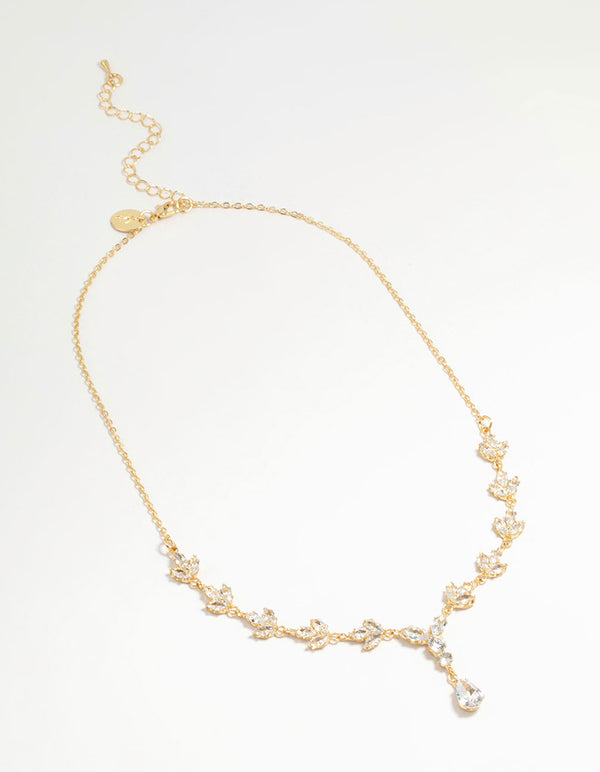 Gold Plated Cubic Zirconia Marquise Vine Y-Necklace