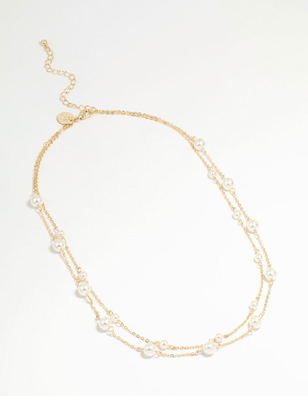 Gold Plated Pearl Layered Necklace