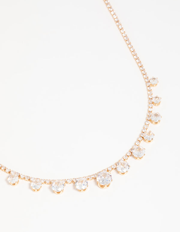 Gold Cubic Zirconia Graduating Round Necklace