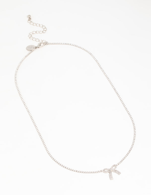 Silver Cubic Zirconia Bow Pendant Necklace