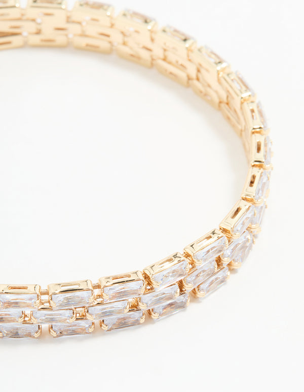 Gold Cubic Zirconia Baguette Layered Bracelet