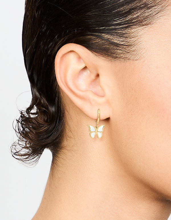 Waterproof Gold Plated Stainless Steel Butterfly Hoop Earrings