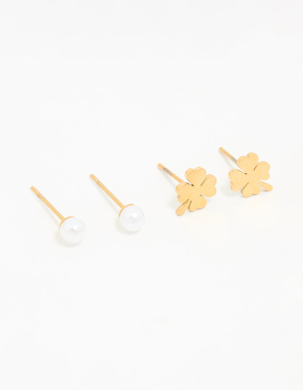 Waterproof Gold Plated Stainless Steel Clean Clover Stud Earrings 3-Pack