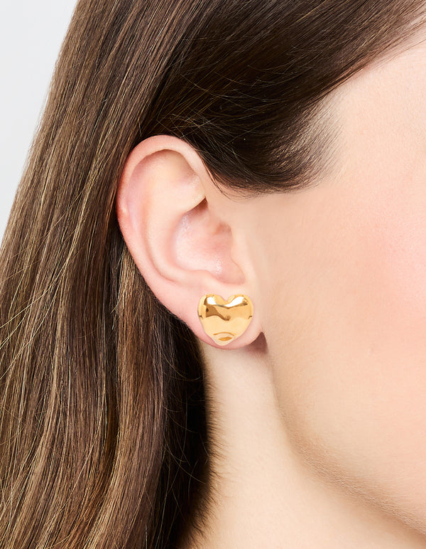Waterproof Gold Plated Stainless Steel Molten Heart Stud Earrings