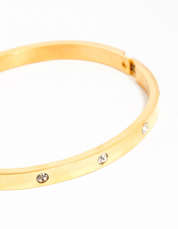 Waterproof Gold Plated Stainless Steel Diamante Hinged Bangle