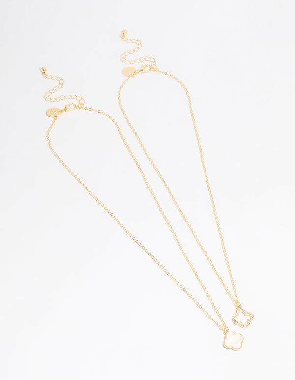 Gold Plated Flower Pendant Necklaces 2-Pack