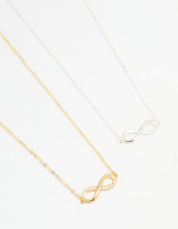 Mixed Metal Infinity Cubic Zirconia Pendant Necklaces 2-Pack