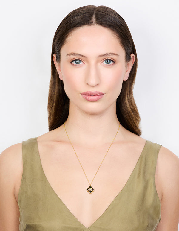 Waterproof Gold Plated Stainless Steel Black Flower Pendant Necklace