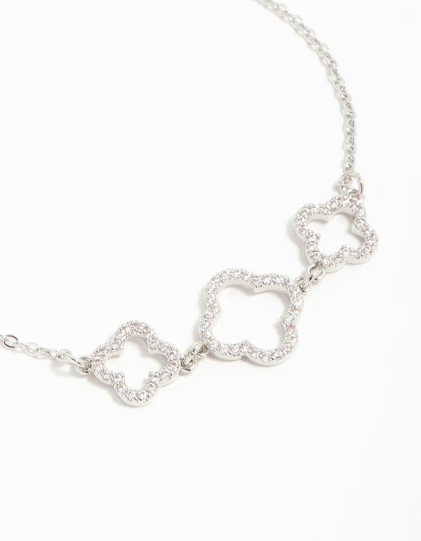 Silver Cubic Zirconia Flower Trio Toggle Bracelet