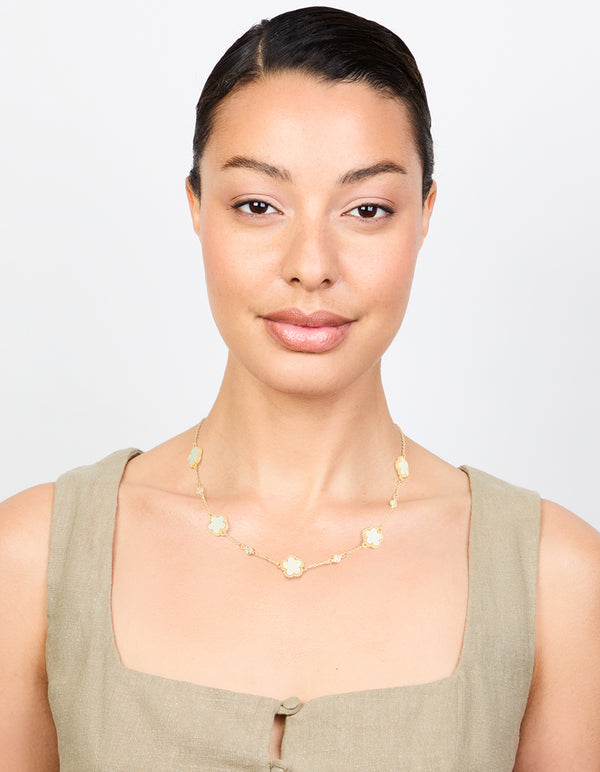 Gold Plated Cubic Zirconia Flower Pendant Necklace