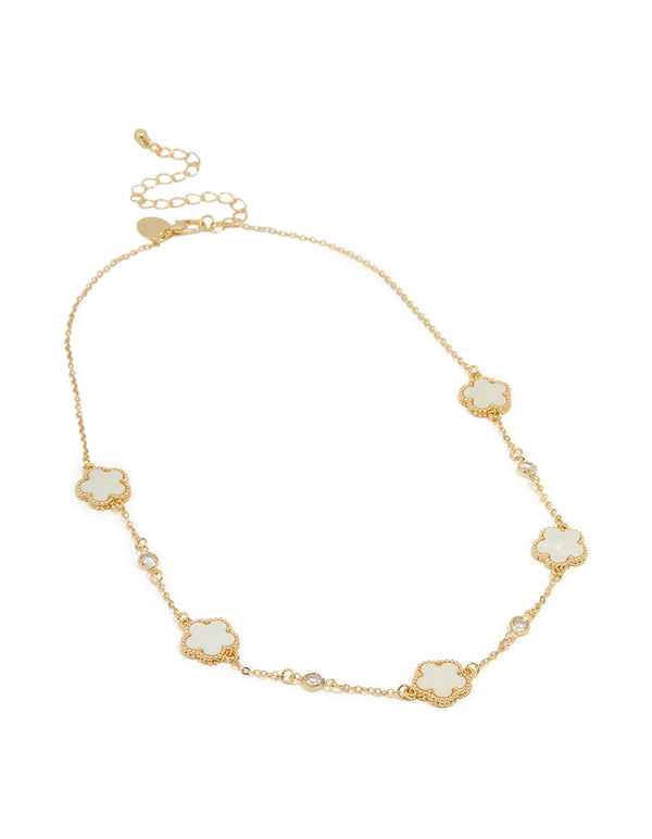 Gold Plated Cubic Zirconia Flower Pendant Necklace