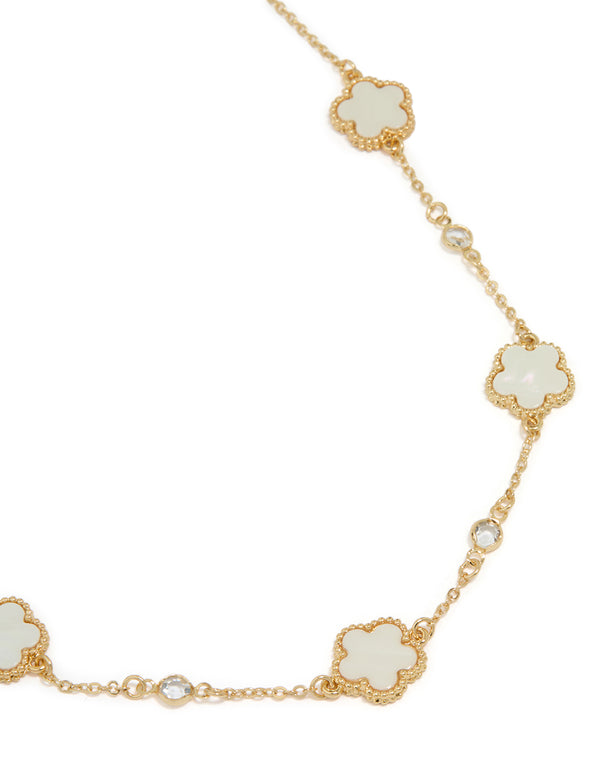 Gold Plated Cubic Zirconia Flower Pendant Necklace
