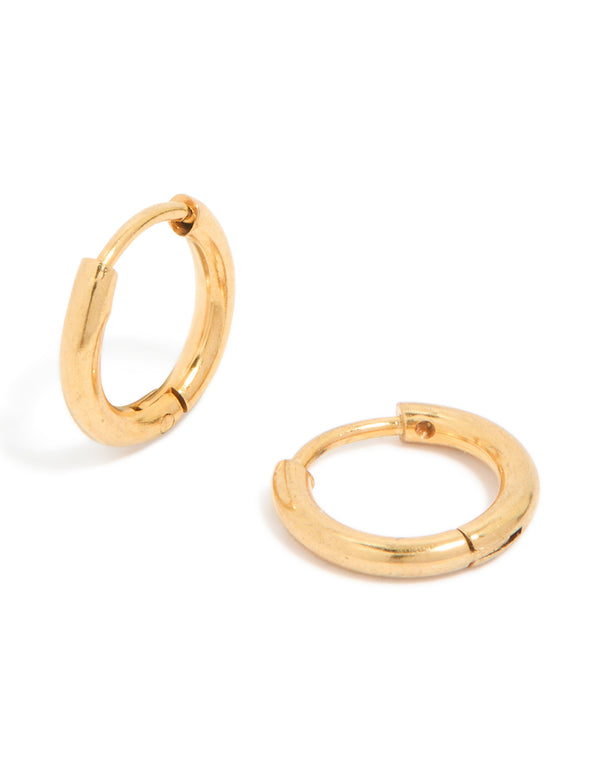 Crafted from waterproof gold plated stainless steel clicker huggie earrings 8MM front view