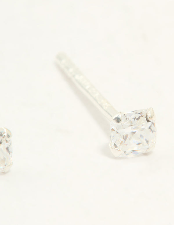 Sterling Silver Cubic Zirconia Small Princess Cut Stud Earrings