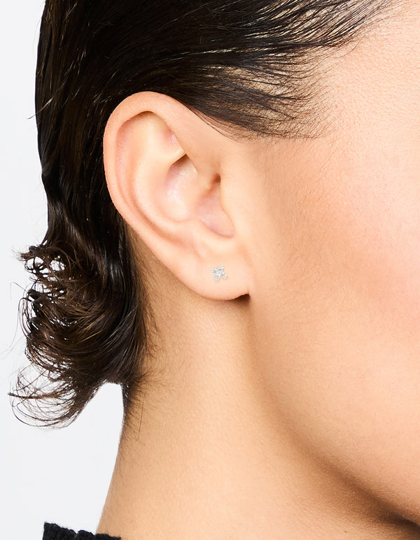 Sterling Silver Cubic Zirconia Micro Flower Stud Earrings