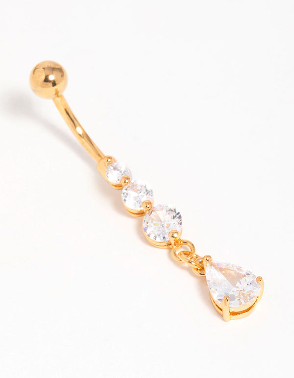Gold Plated Cubic Zirconia Triple Drop Belly Bar