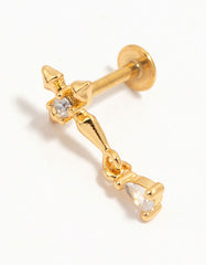 Gold Plated Surgical Steel Cubic Zirconia Micro Cross Flat Back Stud