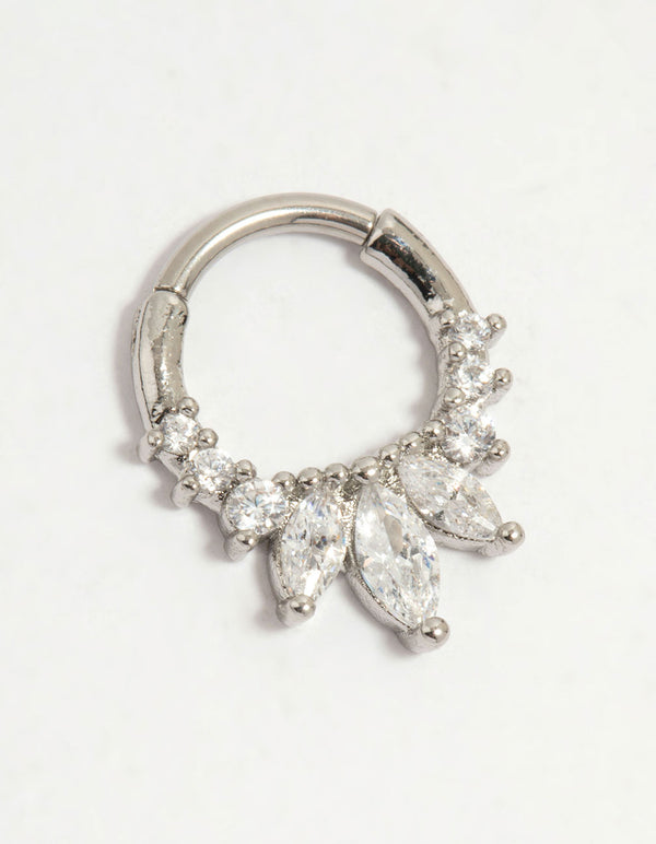 Surgical Steel Cubic Zirconia Marquise Spike Clicker Ring