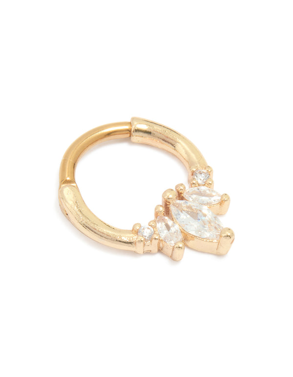 Gold Plated Surgical Steel Cubic Zirconia Marquise & Celestial Clicker Ring