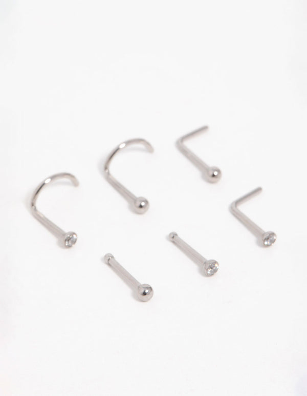 Titanium Cubic Zirconia Classic Nose Studs 6-Pack
