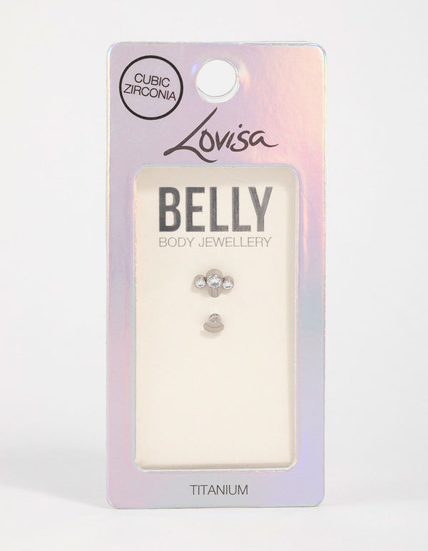 Titanium Cubic Zirconia Reversible Belly Bar