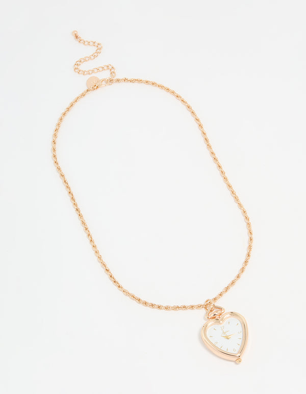 Gold Heart Pocket Watch Necklace